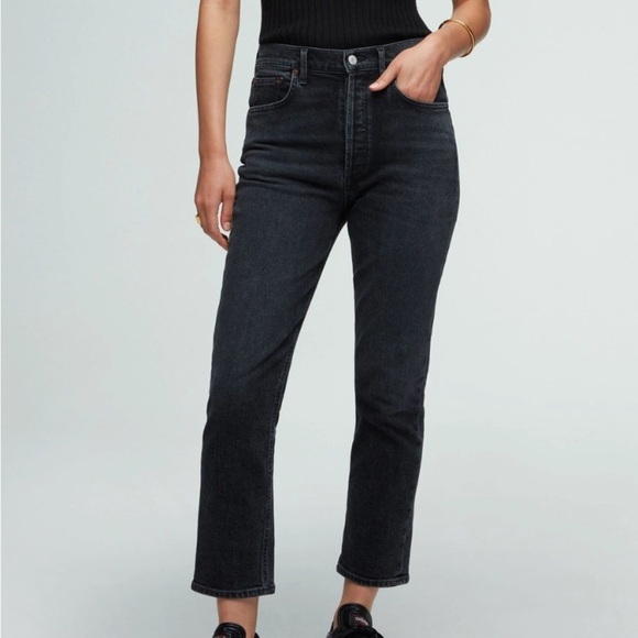 AGOLDE Women’s Riley Crop Jeans in Charcoal Denim High Rise Straight Size 27 - Picture 1 of 8